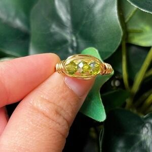 Handmade Wire Wrapped AB Glass Bead Fairy Ring Gold Cottagecore Whimsical